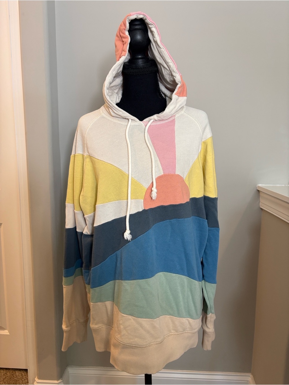 Faherty Brand Women's Soleil Hoodie - Sun and Sea Colorblock Patchwork - Size L - Picture 9 of 11